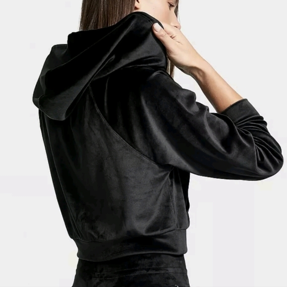 Victoria's Secret On Point Velour Rhinestone Full Zip Hoodie Black Women's XXL - Picture 2 of 7